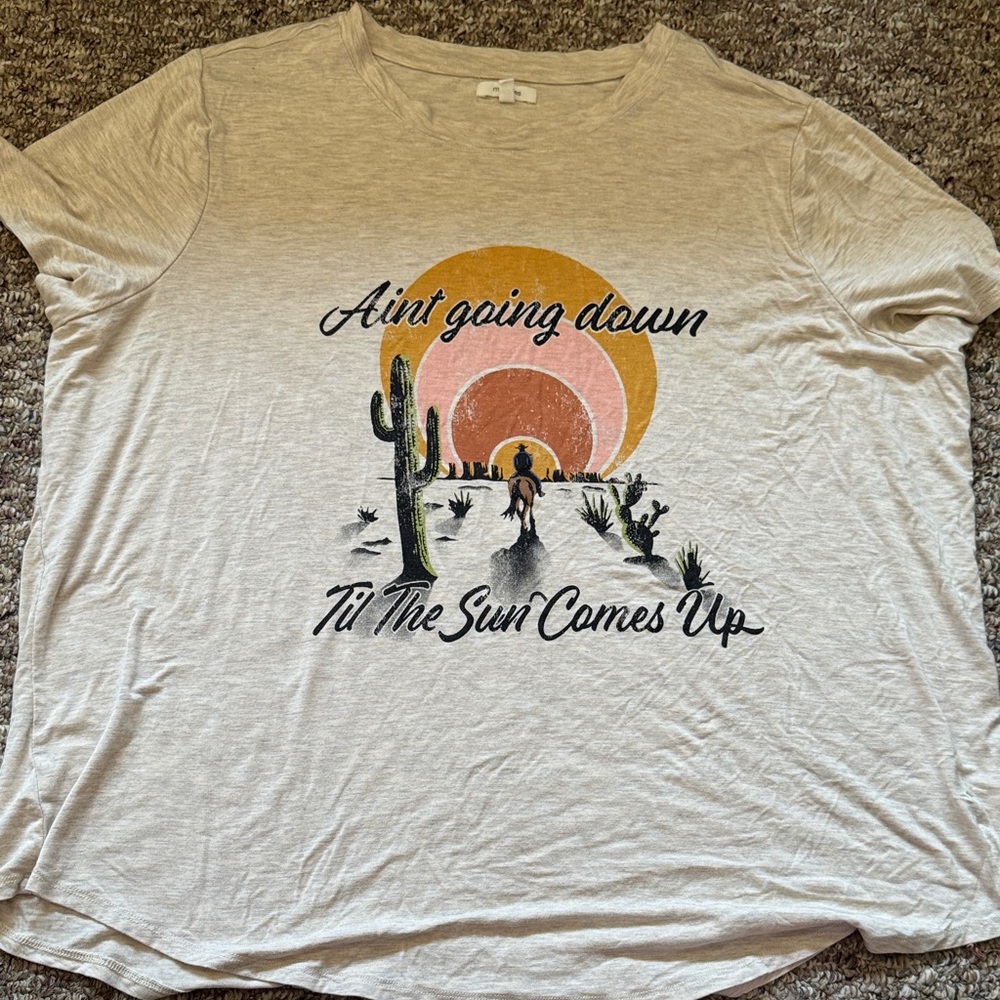 Maurices Cream Graphic Tee with Desert Sunrise and Cactus Motif